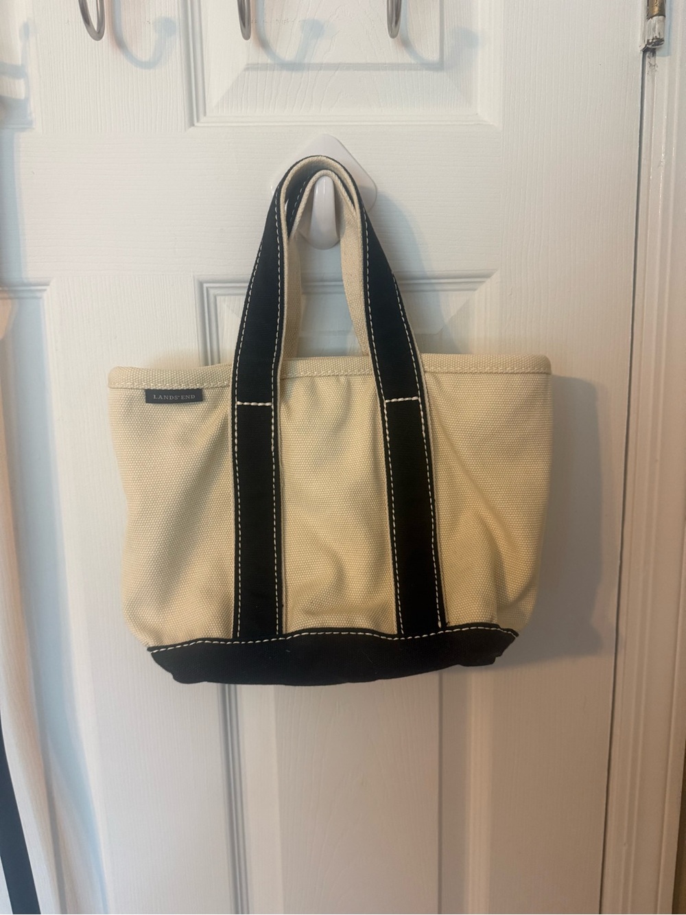 Lands' End Cream Canvas Tote with Black Trim